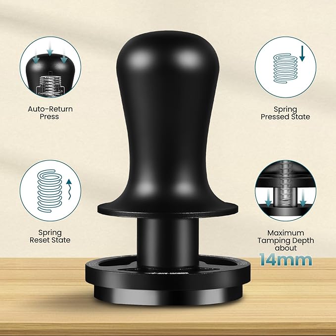 MHW-3BOMBER 58.5mm Espresso Coffee Tamper, 30lbs Constant Pressure Espresso Hand Tamper with Sound Feedback for Barista, Extra 15lbs Spring Loaded, Fit 58mm Portafilter, Astra Tamper, T7018-OS