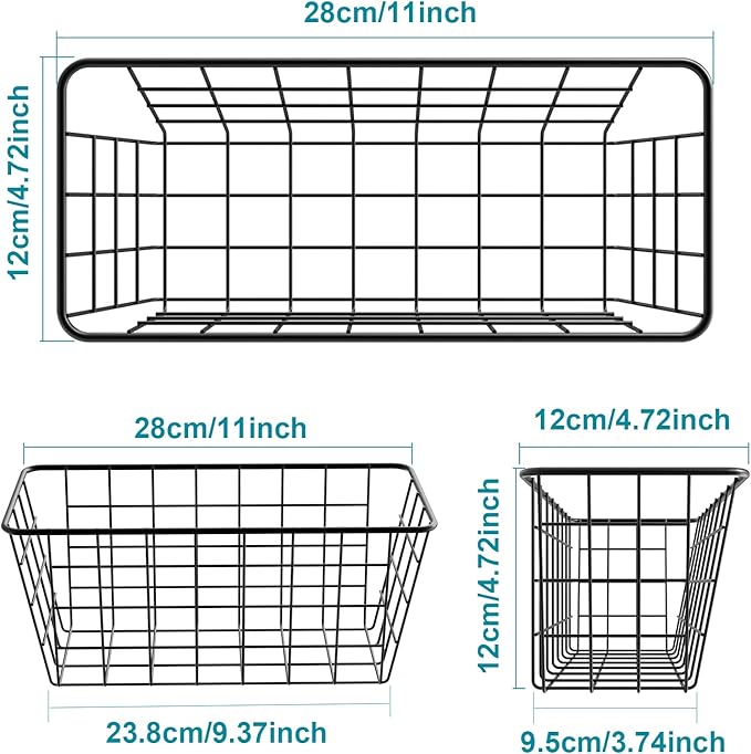 Adhesive Basket Wall Wire Basket Over the Cabinet Door Organizer No Drilling Mounted 4 Pack, Black