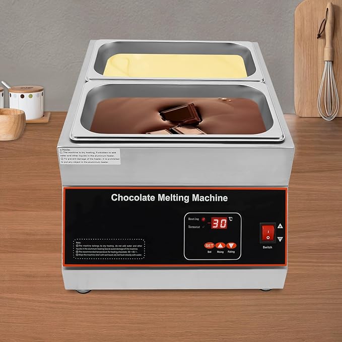 500W Electric Melting Pot for Chocolate w/Digital Display Control,Commercial Chocolate Warmer Melting Pot Chocolate Melter Pot Machine for Home or Bakery Use 2 Tanks for 26.46lb of Tempered Chocolate