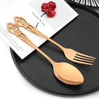 Royal 24-piece Rose Gold Mirror Silverware Dinnerware, 18/10 Stainless Steel Luxury Flatware Service For 6 Tableware Ideal For Wedding Home Restaurant, Dishwasher Safe