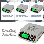 Commercial Food Scale 40KG Large Digital Kitchen Scale Baking Cooking Bread Meat Weight Price Computing Scale Stainless Steel Parts and Coins Counting Scale for Deli Stores Tare Function