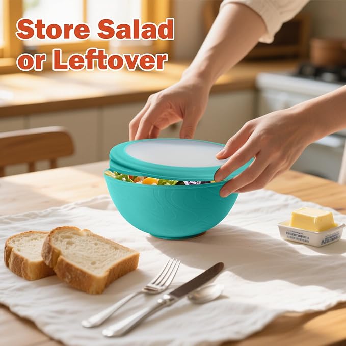 wheat straw bowls set of 4,40oz unbreakable salad bowl set with cover,alternative plastic bowls with cover for kitchen,party,camping and picnic. Green