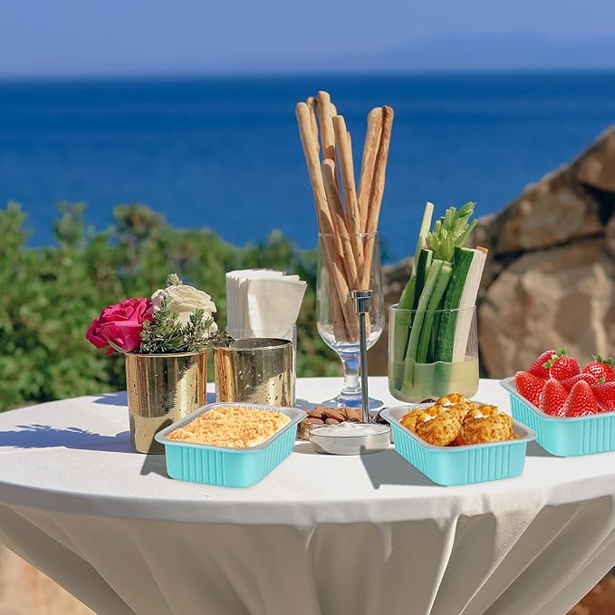 LNYZQUS 50 Pack 1.5lb Small Baking Pans with Lids, 7” x 5” Aluminum Foil Containers Individual Cake Tins,24oz Heavy Duty Takeout Leftover Containers Meal Prep Holders Boxes for Oven-Blue