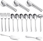 Patelai Serving Utensils Set Include Stainless Steel Large Spoons Slotted Spoons Forks Tongs Soup Ladle and Pie Server for Parties Buffet Catering, Dishwasher Safe(Silver,15 Pieces)