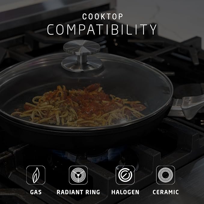 Swiss Diamond Nonstick Saute Pan with Lid, Diamond Coated Aluminum Deep Saute Pan with Lid Features Stainless Steel Handle, Dishwasher & Oven Safe Up To 500 °F, 9.5 Inch, 3.2 Quart