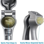 Garlic Press, Garlic Mincer Easy-squeeze Ergonomic Handle, Rust Proof, No Need To Peel, Professional Ginger Press & Garlic Crusher with Handy Cleaning Brush- Dishwasher Safe