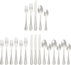 Amazon Basics Silverware Set, Stainless Steel Flatware, Dishwasher Safe, Service for 4, 20-Piece Forks and Spoons, Crown Edge