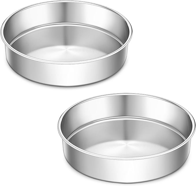 LIANYU 9 Inch Round Cake Pan Set of 2, Stainless Steel Wedding Oven Cake Pan Set for Baking, Metal Round Baking Tin Pan Mold, Deep Bakeware for Layer Birthday Cake, Mirror Polished, Dishwasher Safe