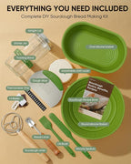 Sourdough Bread Baking Supplies 34 OZ Sourdough starter kit with 2 Bread Proofing Basket - Green