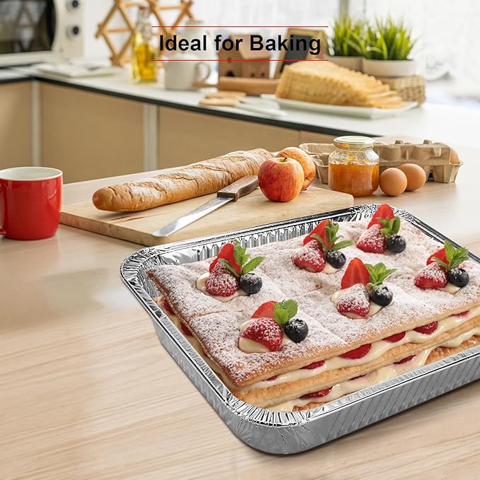 GrillChef Aluminum Foil Pans, Disposable 9x13 Baking Pans, 30 Pack Tin Foil Holders Half Size for Cake, Steam Table, Cooking, Heating, Storing, Aluminum Trays Heavy Duty