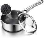 Sauce pan with lid,2.5 Quart Hybrid Nonstick Sauce pans set, Stainless Steel cookware,non stick Pots PFOA Free,Works on Induction,Ceramic and Gas Cooktops