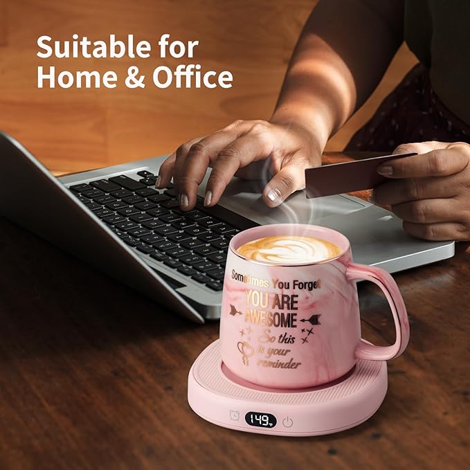 Coffee Mug Warmer & You are Awesome Mug Set, Electric Cup Warmer for Desk, Beverage Warmer with 3 Temperature Setting, 8-Hours Auto Shut Off