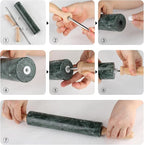 Koville Indian Natural Marble Rolling Pin, Non-Stick Polished Dough Roller, Pasta, Dumpling, Fondant, Pie Crust, Bread, Pizza Dough, Kitchen Baking Pastry Tools with Mat/Scraper(Indian Green)