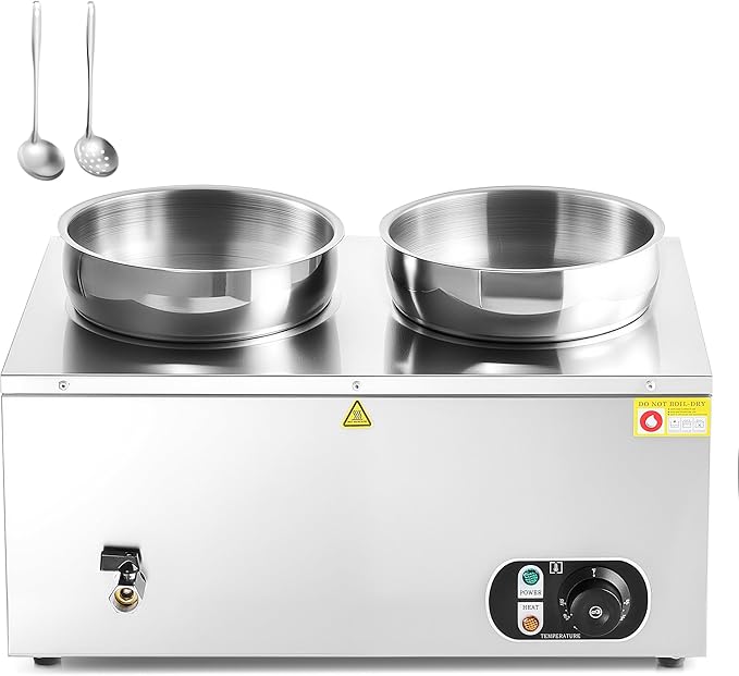 WILPREP Commercial Food Warmer with Two 7.4 QT Inserts, 1500W Countertop Electric Steam Table, 86-185°F Adjustable Temp Control & Over-Temp Protection, Stainless Steel