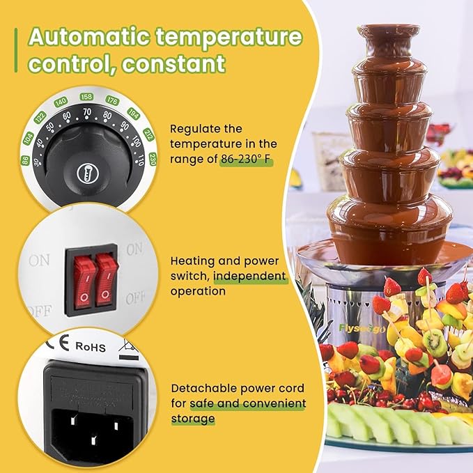 Commercial Chocolate Fountain 5 Layers 18Lbs Large Chocolate Fondue Tower Stainless Steel Hot Chocolate Waterfall for Nacho Cheese Knob Control