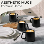 MIAMIO - Coffee Mugs Set of 4 / Large Ceramic Coffee Cups (14 oz) - Mug for Cappuccino, Tea, Espresso - Microwave and Dishwasher Safe - Luxe Collection (Black Series)