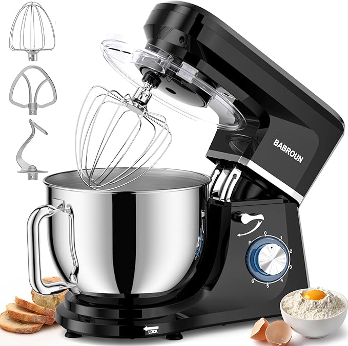 Dough Mixer 8.45 QT Electric Mixer - 660W 6 Speed Large Capacity Kitchen Stand Mixer with Whisk Dough Hook Mixing Beater Household Food Mixer for Baking Cakes Cookie Bread Salad (Black)