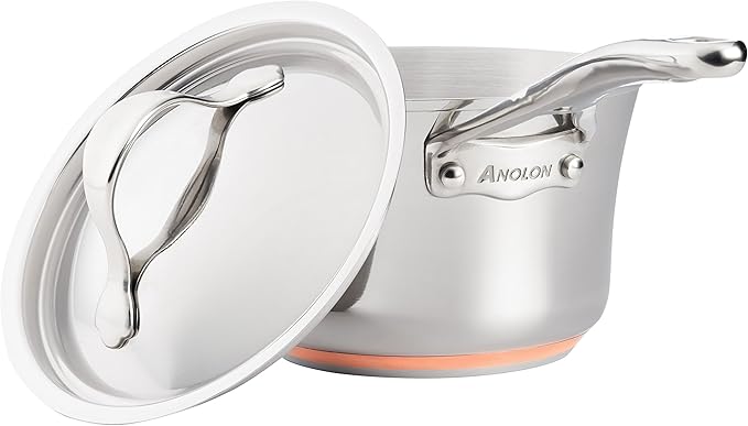 Anolon Nouvelle Stainless Steel Sauce Pan/Saucepan with Lid, 3.5 Quart, Silver
