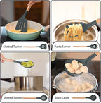 P&P CHEF Silicone Cooking Utensils Set, 8-Piece Kitchen Cooking Utensil with Wooden Handle, Silicone Spatula for Nonstick Cookware, Heat-proof & Easy Clean, Gray