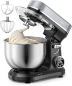 AIRMSEN Automatic Stand Mixer with LED Touchscreen & Timer - 11 Speed Tilt-Head Dough Mixer Fits 5.3QT Bowl & 3-IN-1 Attachments - Kitchen Electric Mixer for Bread Cake Baking - Black and Gray
