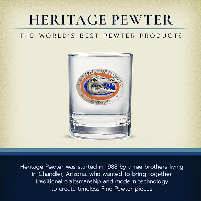 Heritage Pewter University of Florida Double Old Fashion | Double Rocks Glass 14 OZ for Liquor | Expertly Crafted Pewter Glass