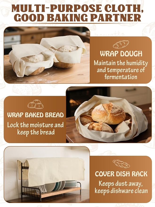 Thick Tea Towels for Baking Sourdough - 28x28in 100% Cotton Wrinkle-resistant Bread Basket Flour Sack Towels, Proofing Cloth Cover for Dough Raising, Bread Making, Bakers Gift Accessories, 3pcs