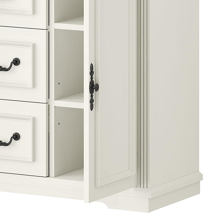 DWVO Large Storage Cabinet, 72" Tall Kitchen Pantry with Glass Doors, Freestanding Glass Display Cabinets with Adjustable Shelves & Drawers, Food China Hutch for Dining Room, Living Room, White