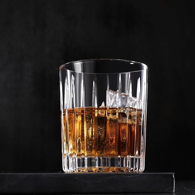 Premium VertiLine 13.5oz Highball Glasses, 6pc Tall Glass Sets. Lead-Free Crystal Drinking Glasses. Water Glasses, Mojito Glass Cups, and Mixed Drink Cocktail Glass Set. (Short glasses)