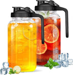 Glass Pitcher with Lid - 2Pack 2 Quart Wide Mouth Mason Jar Pitcher, 64OZ Double Leak-proof Water Pitcher, Breastmilk Pitcher with Pour Spout Lids for Water, Juice, Milk, Tea, Iced Coffee