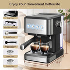 Espresso Machine with Milk Frother, 20 Bar Espresso Maker for Cappuccino&Latte, Compact Coffee Maker for Home&Office, 50oz Removable Water Tank, Stainless Steel