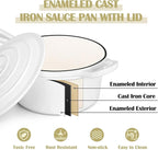 E-far Enameled Cast Iron Sauce Pan with Lid, 1 Quart Dutch Oven Saucepan, Mini Sauce Pot for Cooking, Boiling, Healthy & Non Toxic, Induction & Oven Safe, White