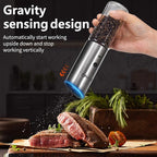 Gravity Electric Salt and Pepper Grinder Set of 2,USB Rechargeable Kitchen Electric Pepper Mill with Adjustable Grinder and LED Light,Tall Glass Salt and Pepper Grinders Refillable