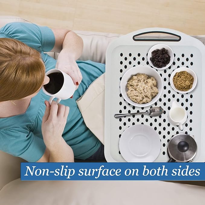 Food Trays for Eating on Couch - 2 Pack - Non Slip Dinner Trays for Eating Set of 2 Non Slip Serving Tray and Food Tray with Handles (White)