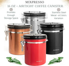 Mixpresso 16 Oz Copper Coffee Canister, Stainless Steel Airtight Coffee Container, Ground and Bean Storage with Date Tracker, Vacuum Sealed Espresso Airtight Container, Sugar Container