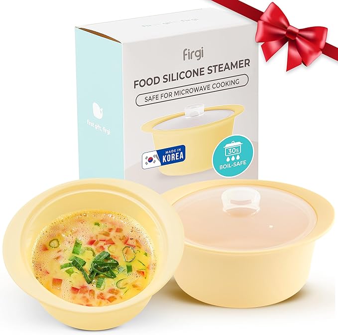 40oz Platinum Silicone Microwave Steamer Pot with Handle & Lid - Korean 100% Food-Grade Steamer Bowl, Heat-Resistant Cooker with Steam Holes, Easy Clean, Dishwasher Safe, Yellow