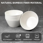 Bamboo Fiber Cereal Bowls Set 6 Pieces, 24 Ounce Soup Bowls White, Melamine Bowls Set Large for Kitchen, Deep Serving Bowls for Cereal, Soup, Oatmeal, Rice, Pasta, Salad, Off-white