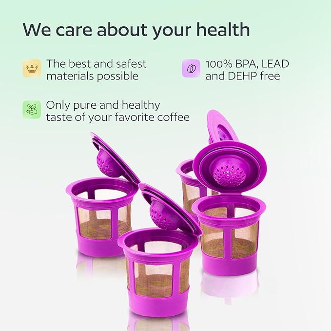 4 Reusable K Cups for Keurig Coffee Makers - BPA Free Universal Fit Purple Refillable Kcups Coffee Filters for 1.0 and 2.0 Keurig Brewers