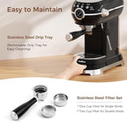 Espresso Machine with Milk Frother, 20 Bar Espresso Maker for Latte and Cappuccino, Expressions Coffee Machine with Removable Water Tank (Black)