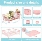 Dish Drying Rack - Space Saving Dish Rack - Dish Racks for Kitchen Counter with Drainboard,Rustproof Dish Drainer with Removable Utensil Holder,Pink