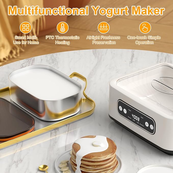 Yogurt Maker Machine, Automatic Yogurt Maker with Constant Temperature Control & Smart Timer, Digital Greek Yogurt Machine for Home, Includes 9x100ML/3.4oz Glass Jars & 1.6L Stainless Steel Liner