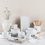 AmorArc Ceramic Dinnerware Set for 4 | Speckled Stoneware Plates and Bowls with unglazed terracotta | Scratch Resistant, Dishwasher & Microwave Safe Dishes Sets- 12-Pcs Milk White