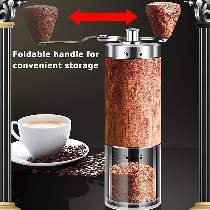 Manual Coffee Grinder, Stainless Steel Body Coffee Bean Grinder, Adjustable Ceramic Conical Mill,Foldable Handle Portable Coffee Grinders