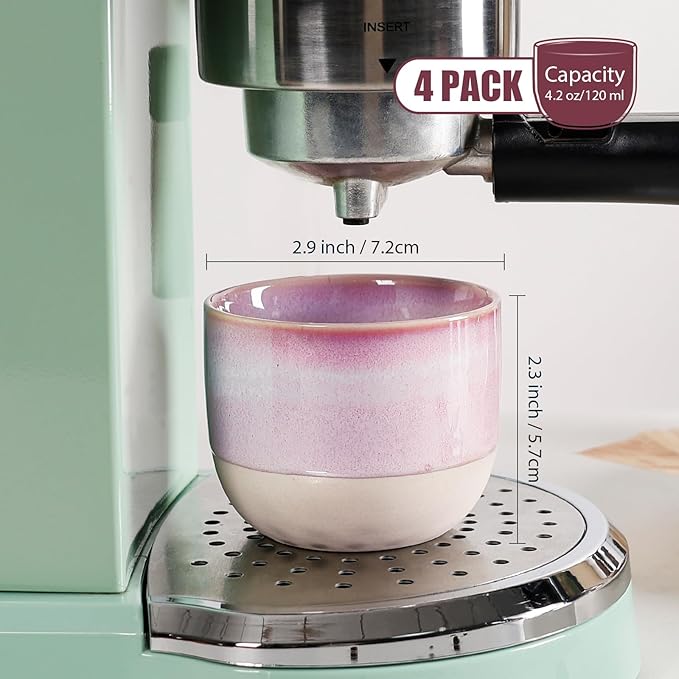 INGOFIN Ceramic Espresso Cup Set - Espresso Cup Set for Coffee and Tea, Espresso Shot Mug, Espresso Mug for Home, Kitchen and Restaurant, Microwave & Freezer Safe, Pack of 4, Pink