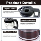 14-Cup Coffee Pot Replacement Carafe Glass Compatible with Cuisinart Coffee Maker Models DCC-2200, DCC-2600, DCC-2800, DCC-3200, DCC-3200P1, DCC-T20, Black
