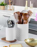 Nucookery Utensil Holder - 7.2"+5.4" Ceramic Utensil Holder for Kitchen Counter, Large Embossed Utensil Crock, Spatula Holder for Counter, Farmhouse Utensil Vase for Housewarming, Kitchen Decor