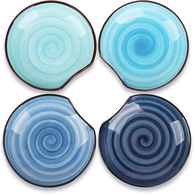 KitchenTour Spoon Rest for Stove Top, 4.7 inch Ceramic Spoon Holder for Kitchen Counter, Coffee Spoon Rest, Cooking Utensil Rest for Spatula, Set of 4, Assorted Cool Colors