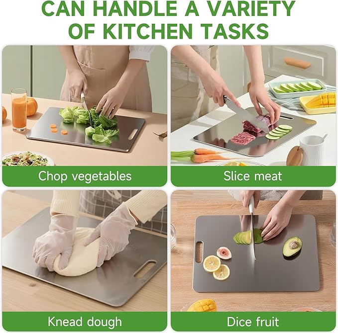 Katuchef Titanium Cutting Board - New Upgrade 100% Pure Titanium Cutting Boards for Kitchen Double Sided Non Toxic Cutting Board,Hygiene Durable Dishwasher Safe Chopping Board(1PC-L:15.35IN*11.02IN)