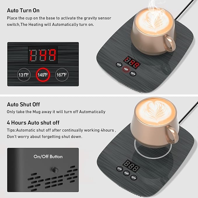 Mug Warmer,Coffee Warmer for Desk Office Home Use, Electric Cup Warmer with Three Temperature Settings,Coffee hot Plate for Cocoa Tea Water Milk with Auto Shut Off After 4H Feature (Grey/Without Mug)