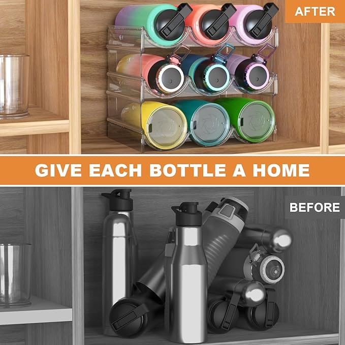 Wine Rack for Inside Cabinet,Wine Bottle Holder Clear Wine Storage Shelf Fridge Organizer - Stackable Water Bottle Organizer Pantry Kitchen Cup/Can/Mug Display Shelf Upgraded Thicken