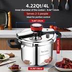 304 Stainless Steel Pressure Cooker 4 QT (4.22 Quart) - Explosion-Proof Safety Lock, One Hand Operation, Fast Cooking, Dishwasher Safe & Induction Compatible Cookware, Deeluban